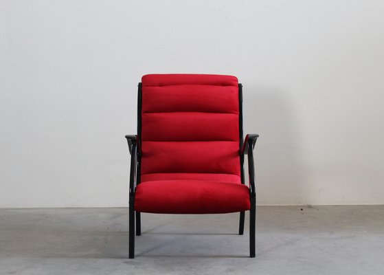 Mitzi Armchair in Wood and Red Velvet by Ezio Longhi for Elam, 1950s-IVC-1220319