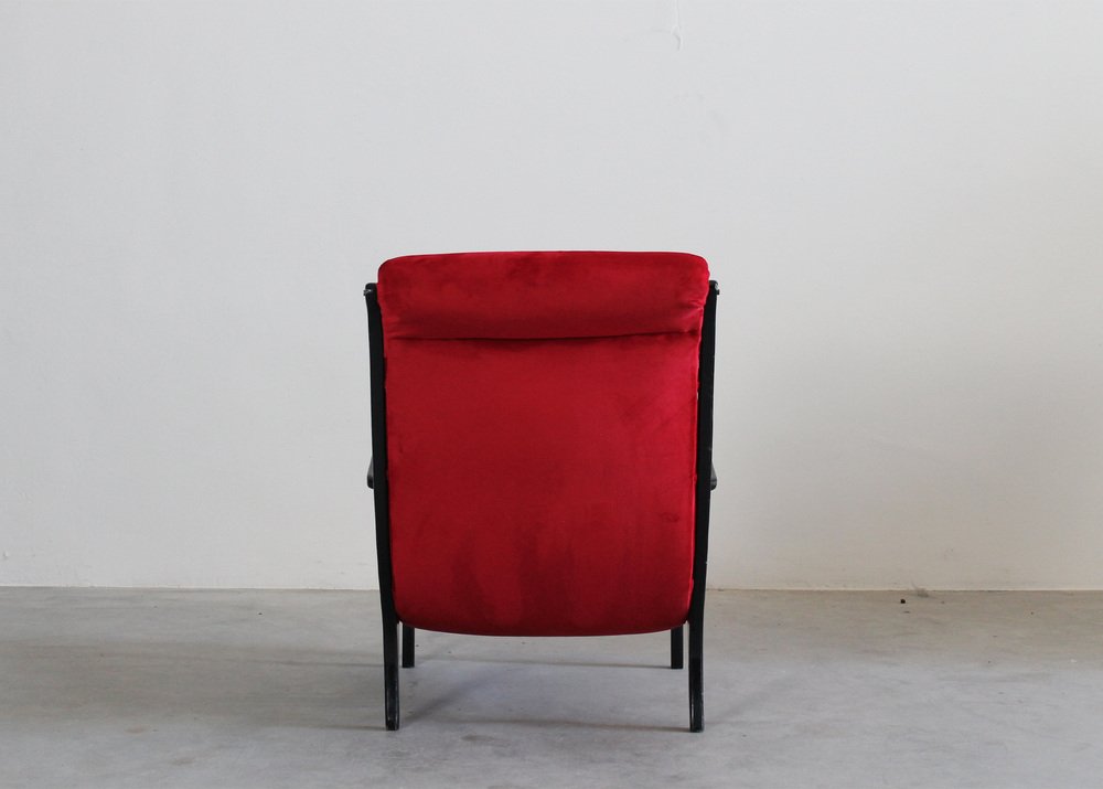 Mitzi Armchair in Wood and Red Velvet by Ezio Longhi for Elam, 1950s