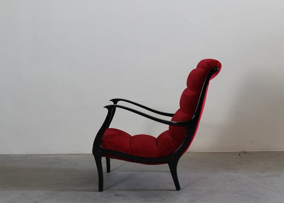 Mitzi Armchair in Wood and Red Velvet by Ezio Longhi for Elam, 1950s-IVC-1220319