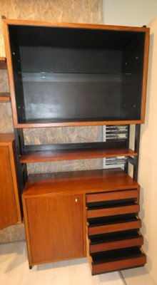 Mobile Bookcase with Wooden Uprights and Black Matt Finishes, 1970s, Set of 3-ERB-1240738