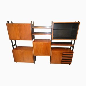 Mobile Bookcase with Wooden Uprights and Black Matt Finishes, 1970s, Set of 3-ERB-1240738