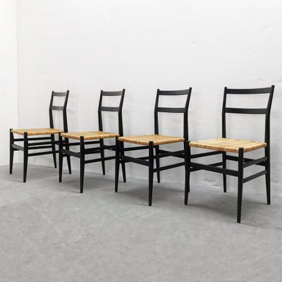 Mod. 646 Dining Chairs in Black Ash and Straw by Gio Ponti for Cassina, 1952, Set of 4-PRS-1812460