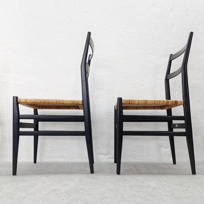 Mod. 646 Dining Chairs in Black Ash and Straw by Gio Ponti for Cassina, 1952, Set of 4-PRS-1812460