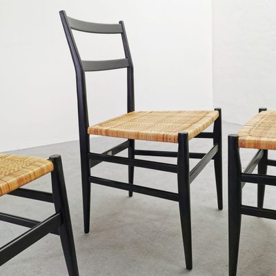 Mod. 646 Dining Chairs in Black Ash and Straw by Gio Ponti for Cassina, 1952, Set of 4-PRS-1812460