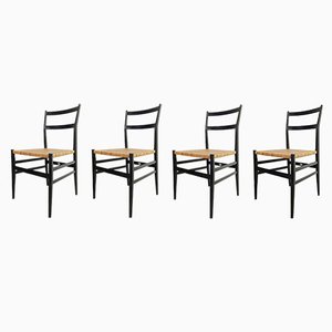 Mod. 646 Dining Chairs in Black Ash and Straw by Gio Ponti for Cassina, 1952, Set of 4-PRS-1812460