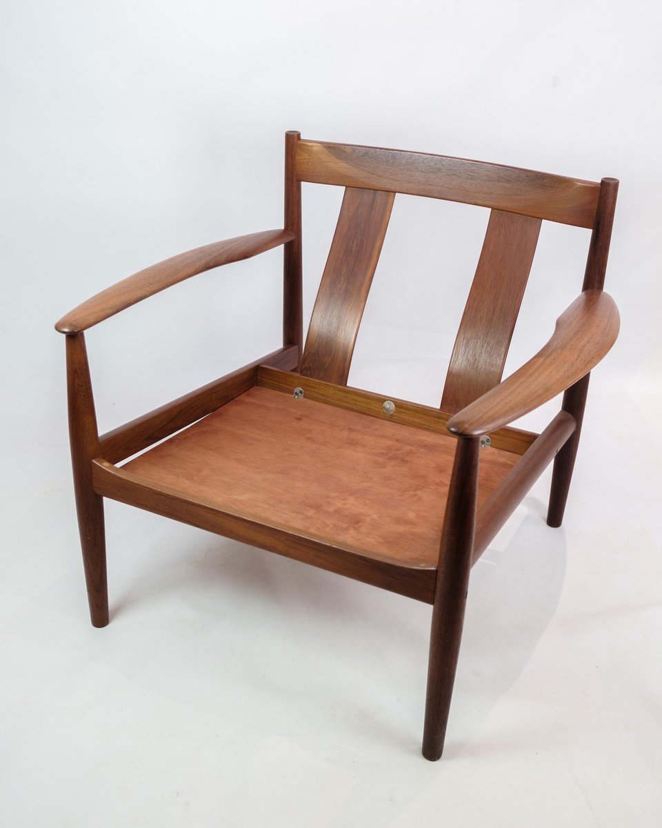 Model 118 Armchair in Teak and Black Leather by Grete Jalk, 1960s