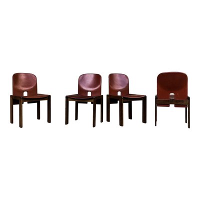 Model 121 Dining Chairs in English Red Leather and Walnut by Afra and Tobia Scarpa for Cassina, 1967, Set of 10-RPH-1017679