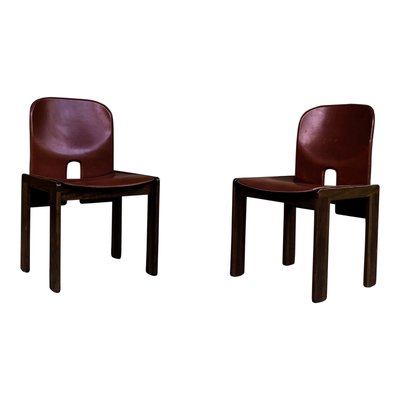 Model 121 Dining Chairs in English Red Leather and Walnut by Afra and Tobia Scarpa for Cassina, 1967, Set of 10-RPH-1017679