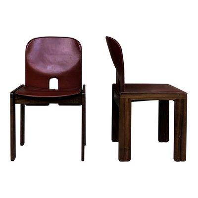 Model 121 Dining Chairs in English Red Leather and Walnut by Afra and Tobia Scarpa for Cassina, 1967, Set of 10-RPH-1017679