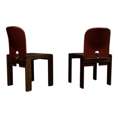 Model 121 Dining Chairs in English Red Leather and Walnut by Afra and Tobia Scarpa for Cassina, 1967, Set of 10-RPH-1017679