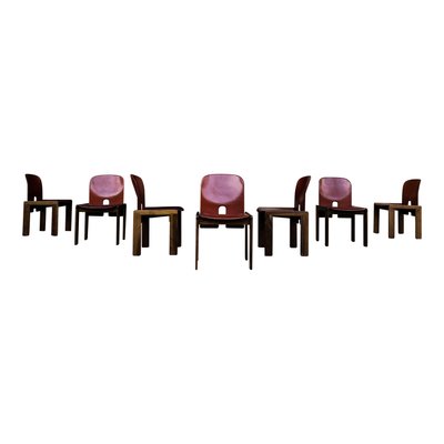 Model 121 Dining Chairs in English Red Leather and Walnut by Afra and Tobia Scarpa for Cassina, 1967, Set of 10-RPH-1017679