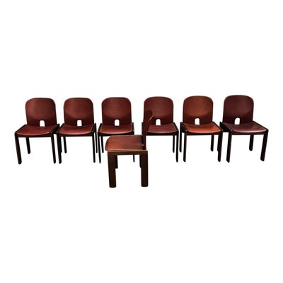 Model 121 Dining Chairs in English Red Leather and Walnut by Afra and Tobia Scarpa for Cassina, 1967, Set of 10-RPH-1017679