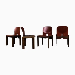 Model 121 Dining Chairs in English Red Leather and Walnut by Afra and Tobia Scarpa for Cassina, 1967, Set of 10-RPH-1017679