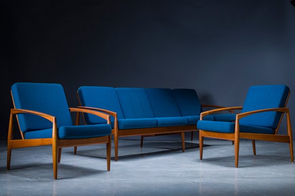 Model 121 Paper Knife Easy Chairs and Sofa by Kai Kristiansen for Magnus Olesen, 1960s, Set of 3-ZZH-1000579