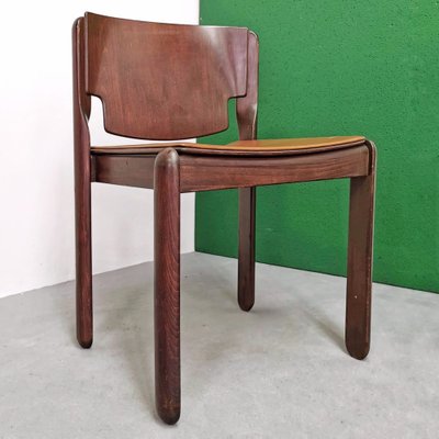 Model 122 Chairs in Walnut and Leather by Vico Magistretti for Cassina, 1967, Set of 4-PRS-1749440