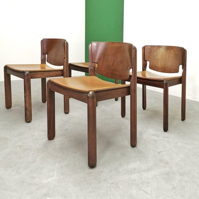 Model 122 Chairs in Walnut and Leather by Vico Magistretti for Cassina, 1967, Set of 4-PRS-1749440