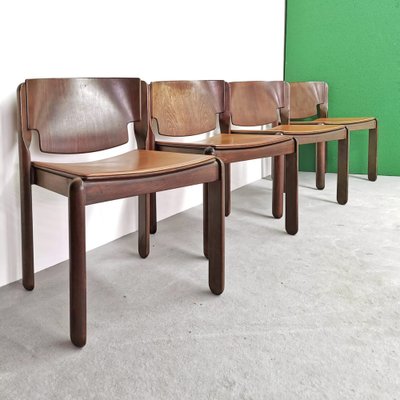 Model 122 Chairs in Walnut and Leather by Vico Magistretti for Cassina, 1967, Set of 4-PRS-1749440