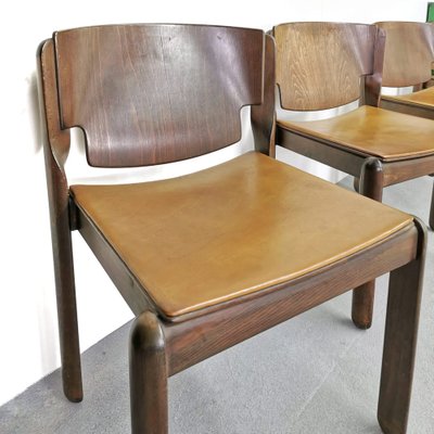 Model 122 Chairs in Walnut and Leather by Vico Magistretti for Cassina, 1967, Set of 4-PRS-1749440