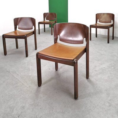 Model 122 Chairs in Walnut and Leather by Vico Magistretti for Cassina, 1967, Set of 4-PRS-1749440