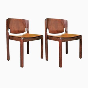 Model 122 Chairs in Walnut and Leather by Vico Magistretti for Cassina, 1967, Set of 4-PRS-1749440