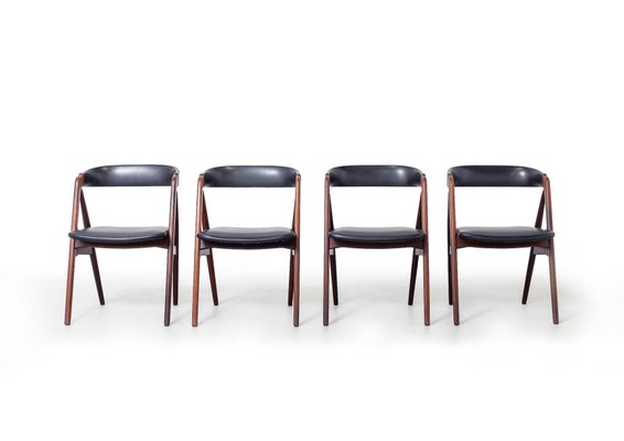 Model 205 Dining Chairs in Black Leather and Teak by Thomas Harlev for Farstrup Møbler, 1960s, Set of 4-RTX-2034610