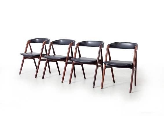 Model 205 Dining Chairs in Black Leather and Teak by Thomas Harlev for Farstrup Møbler, 1960s, Set of 4-RTX-2034610