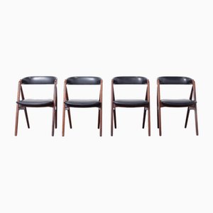 Model 205 Dining Chairs in Black Leather and Teak by Thomas Harlev for Farstrup Møbler, 1960s, Set of 4-RTX-2034610