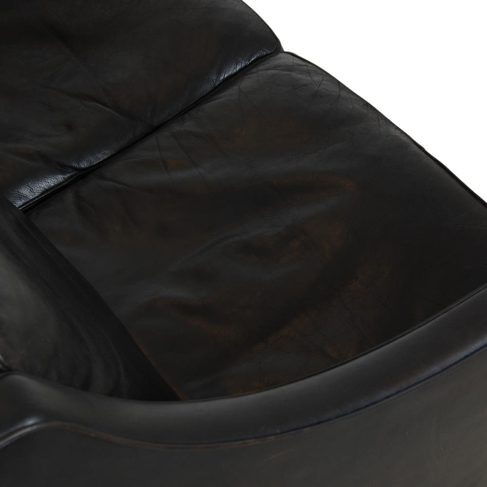 Model 2208 2-Seater Sofa in Patinated Black Leather by Børge Mogensen, 1980s