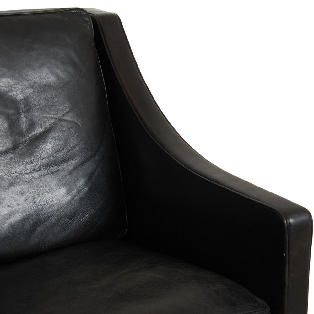 Model 2208 2-Seater Sofa in Patinated Black Leather by Børge Mogensen, 1980s