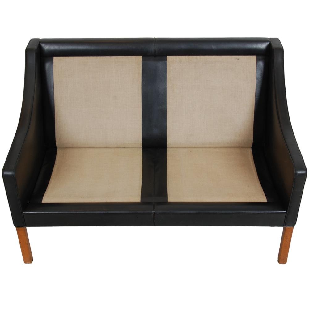 Model 2208 2-Seater Sofa in Patinated Black Leather by Børge Mogensen, 1980s