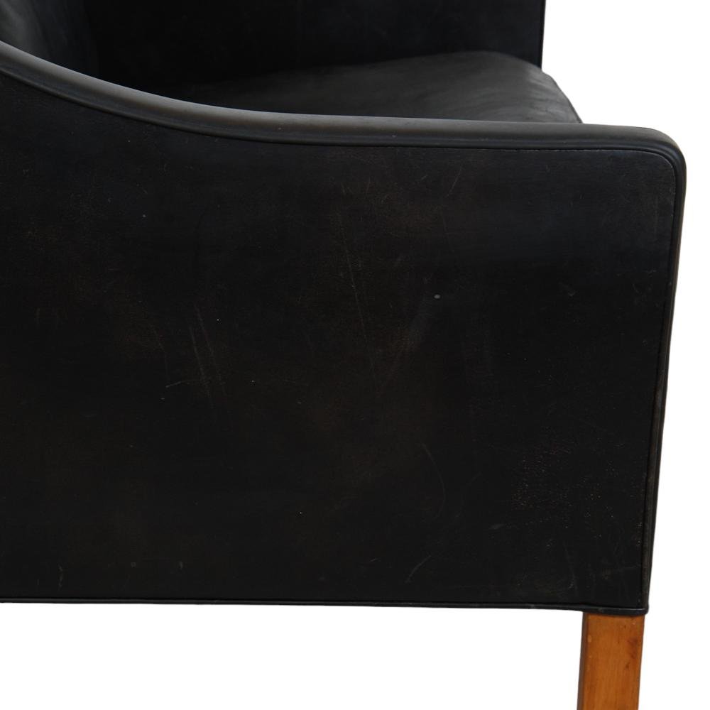 Model 2208 2-Seater Sofa in Patinated Black Leather by Børge Mogensen, 1980s