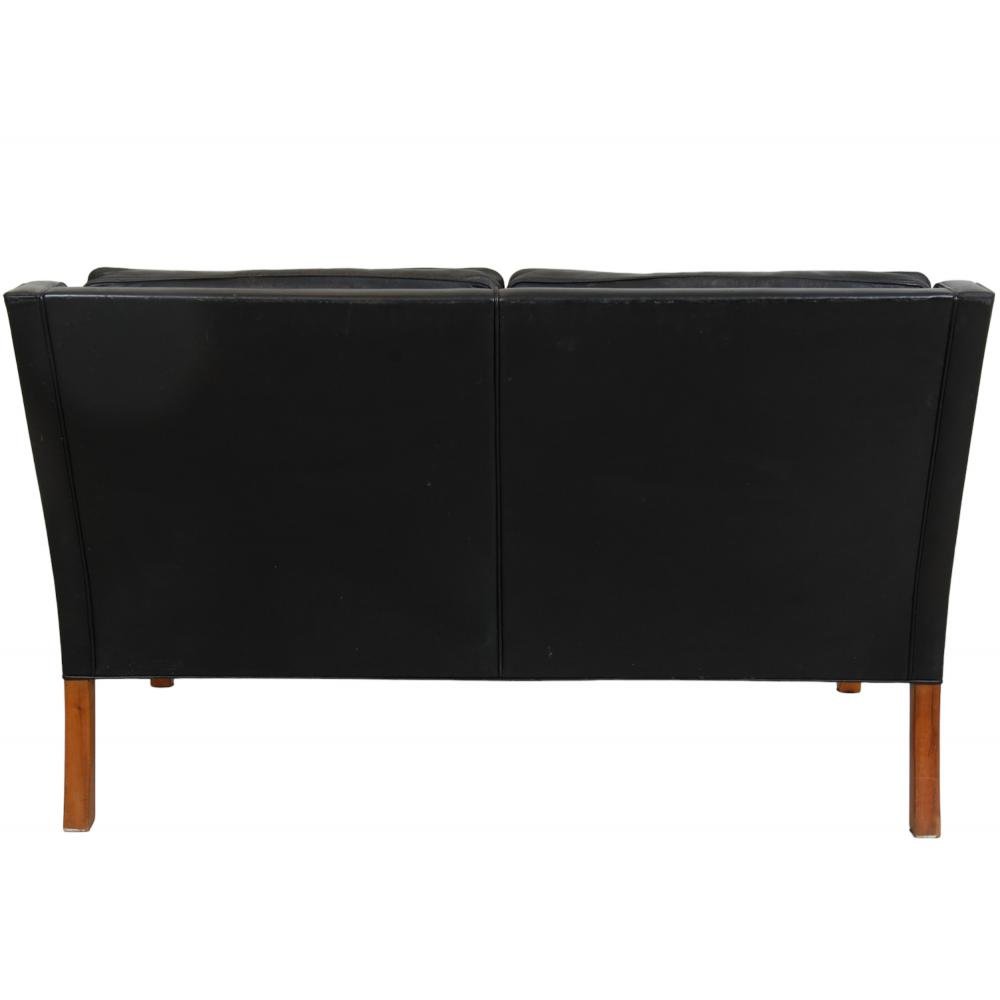 Model 2208 2-Seater Sofa in Patinated Black Leather by Børge Mogensen, 1980s