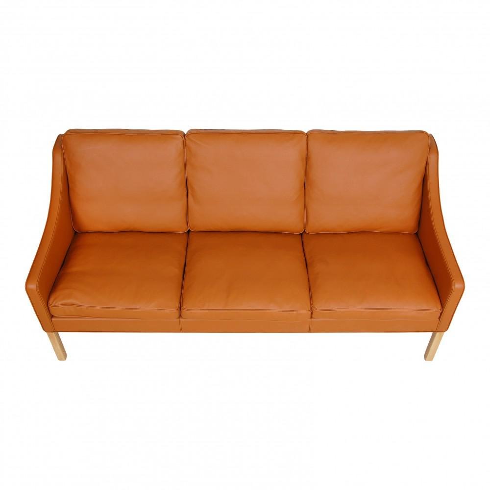 Model 2209 Sofa in Cognac Bison Leather by Børge Mogensen for Fredericia