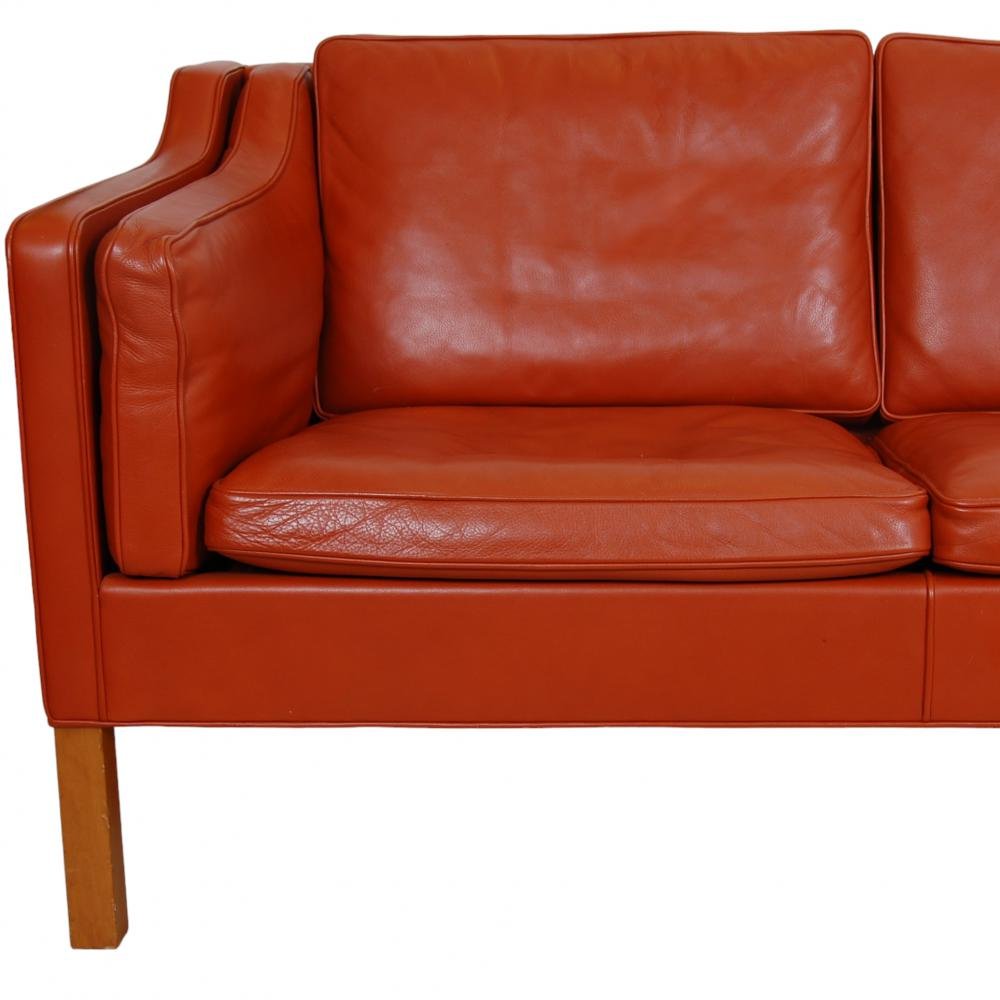 Model 2213 3-Seater Sofa in Cognac Leather with Patina by Børge Mogensen for Fredericia, 1990s