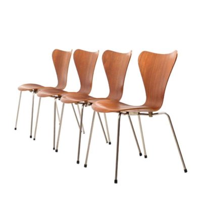 Model 3107 Chairs in Teak by Arne Jacobsen for Fritz Hansen, 1960s, Set of 4-UY-1768003