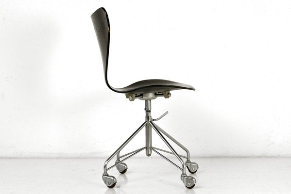 Model 3107 Desk Chair with Wheels by Arne Jacobsen for Fritz Hansen, Denmark, 1955-LOB-1255434