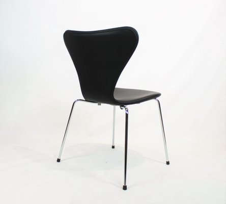 Model 3107 Dining Chair in Black Leather by Arne Jacobsen for Fritz Hansen, 1980s-UY-570021