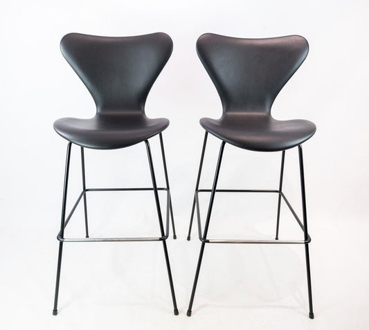 Model 3187/3197 Bar Stools by Arne Jacobsen and Fritz Hansen, Set of 2