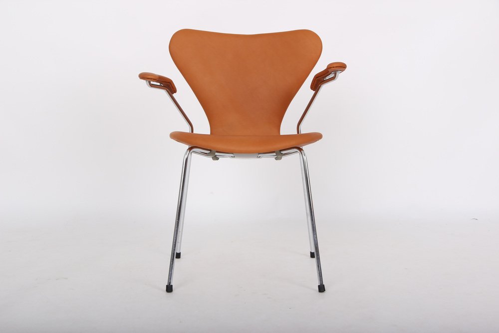 Model 3207 Leather Chairs by Arne Jacobsen for Fritz Hansen, Set of 4