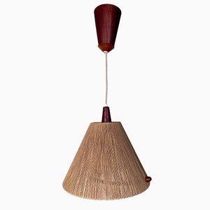 Model 324 Height Adjustable Teak and Sisal Cord Hanging Lamp from Temde Leuchten, 1950s-JP-1792565