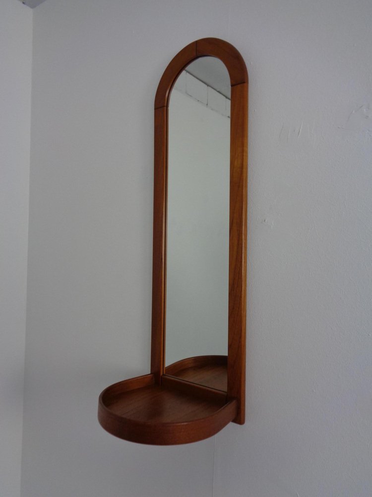 Model 404 Teak Mirror with Tray by Aksel Kjersgaard for Odder Møbler, Denmark, 1960s