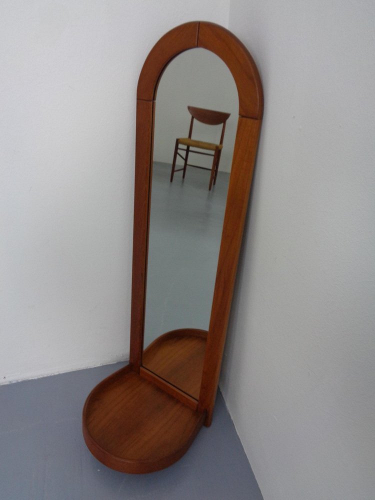 Model 404 Teak Mirror with Tray by Aksel Kjersgaard for Odder Møbler, Denmark, 1960s