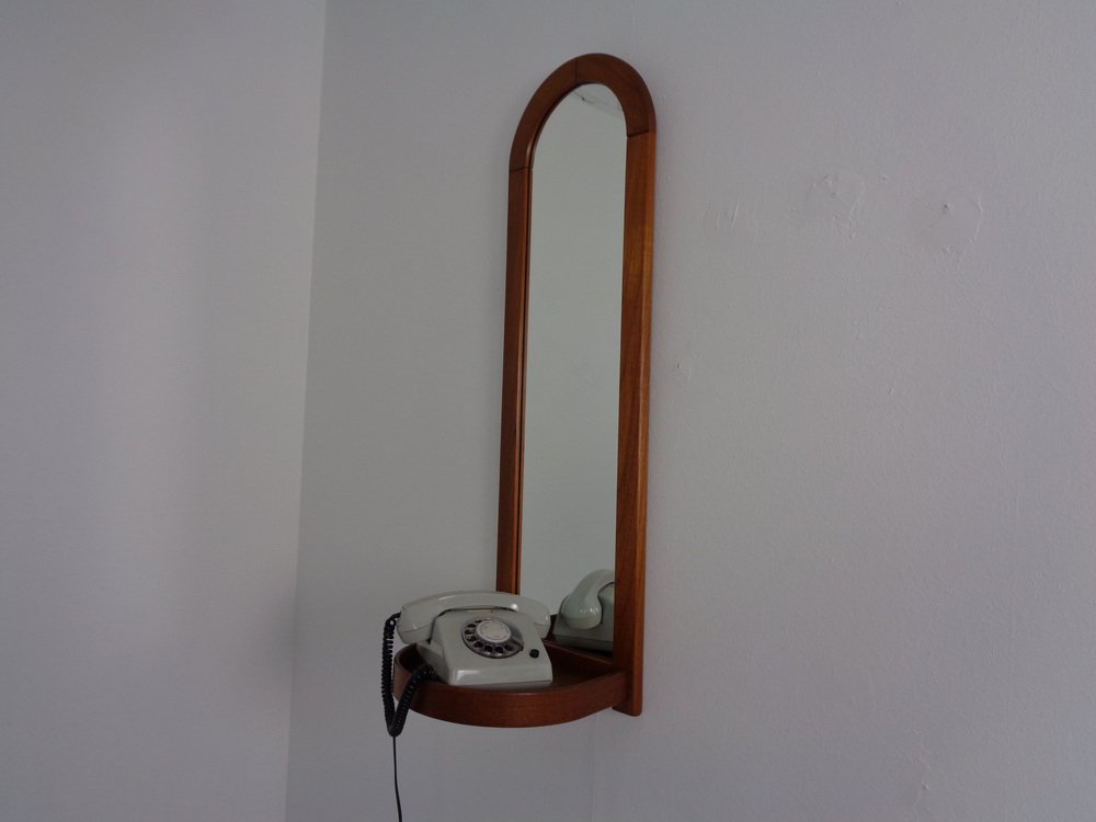 Model 404 Teak Mirror with Tray by Aksel Kjersgaard for Odder Møbler, Denmark, 1960s