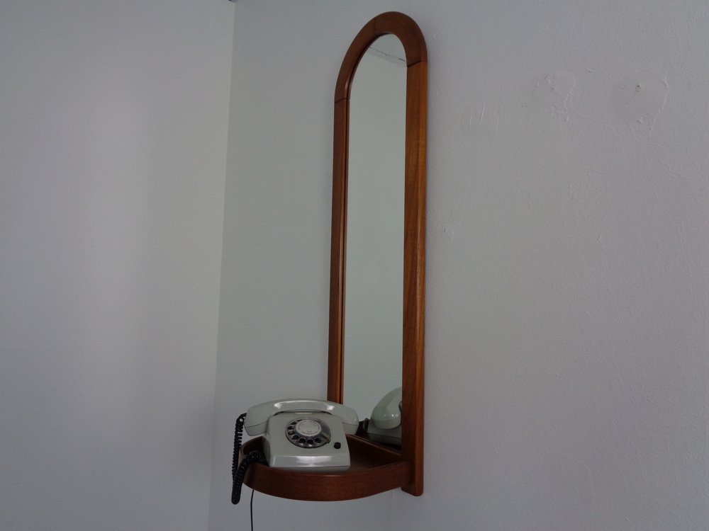 Model 404 Teak Mirror with Tray by Aksel Kjersgaard for Odder Møbler, Denmark, 1960s