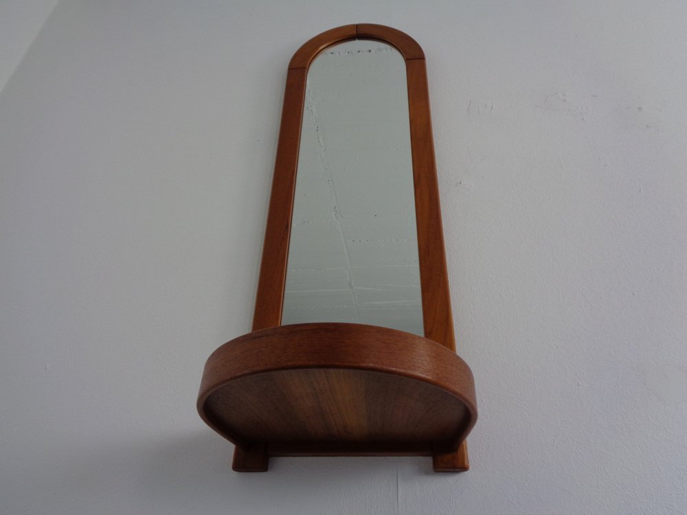 Model 404 Teak Mirror with Tray by Aksel Kjersgaard for Odder Møbler, Denmark, 1960s