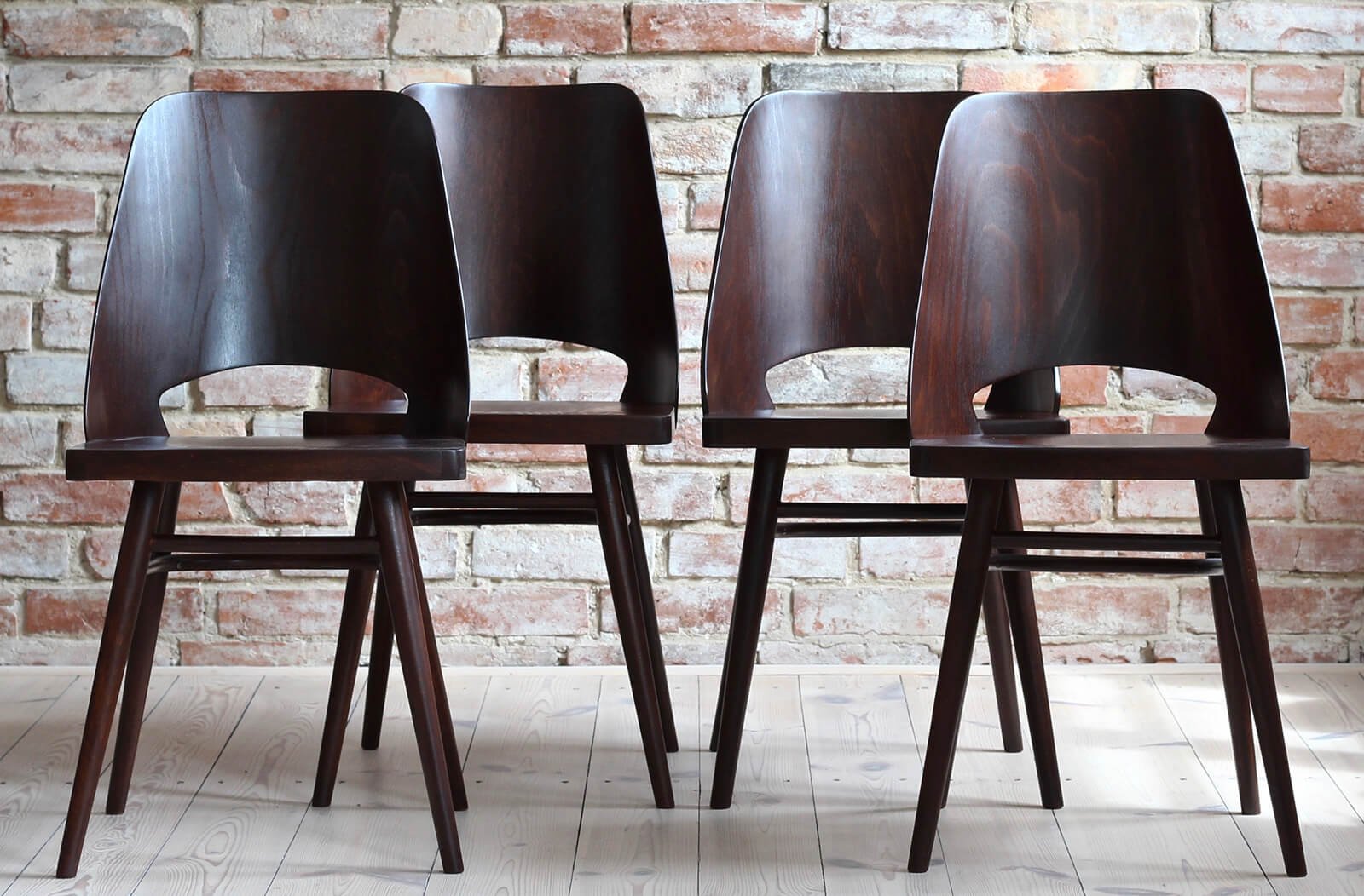 Model 514 Dining Chairs in Beech Veneer by Radomir Hofman for TON, Set of 4