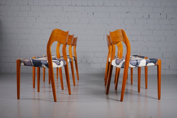 Model 71 Dining Chairs in Dedar Fabric by Niels Otto Møller for JL Møllers, 1950s, Set of 6-XNJ-990490