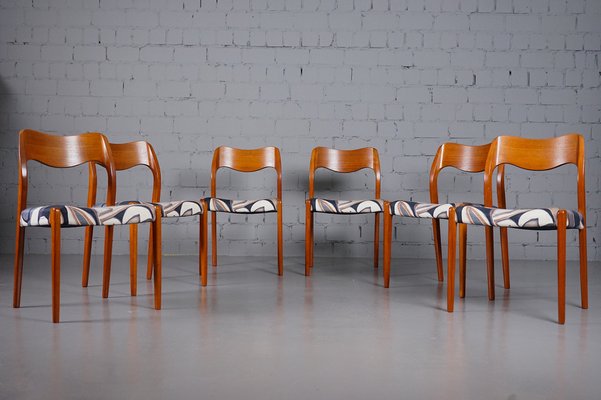 Model 71 Dining Chairs in Dedar Fabric by Niels Otto Møller for JL Møllers, 1950s, Set of 6-XNJ-990490