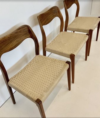 Model 71 Dining Chairs in Walnut and Paper Cord by Niels Otto Møller for J.L. Møllers, 1950s, Set of 3-OHY-1802427