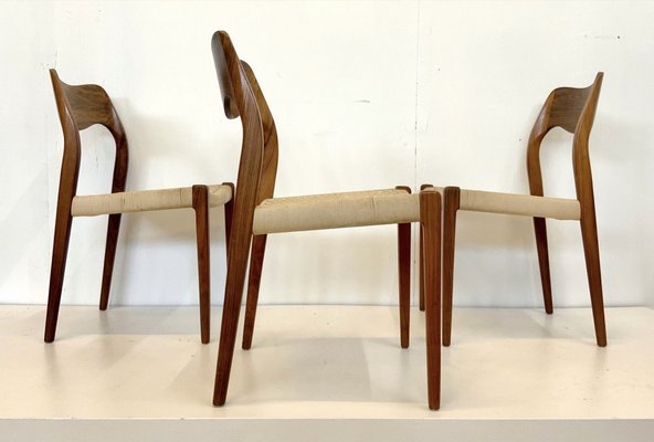 Model 71 Dining Chairs in Walnut and Paper Cord by Niels Otto Møller for J.L. Møllers, 1950s, Set of 3-OHY-1802427